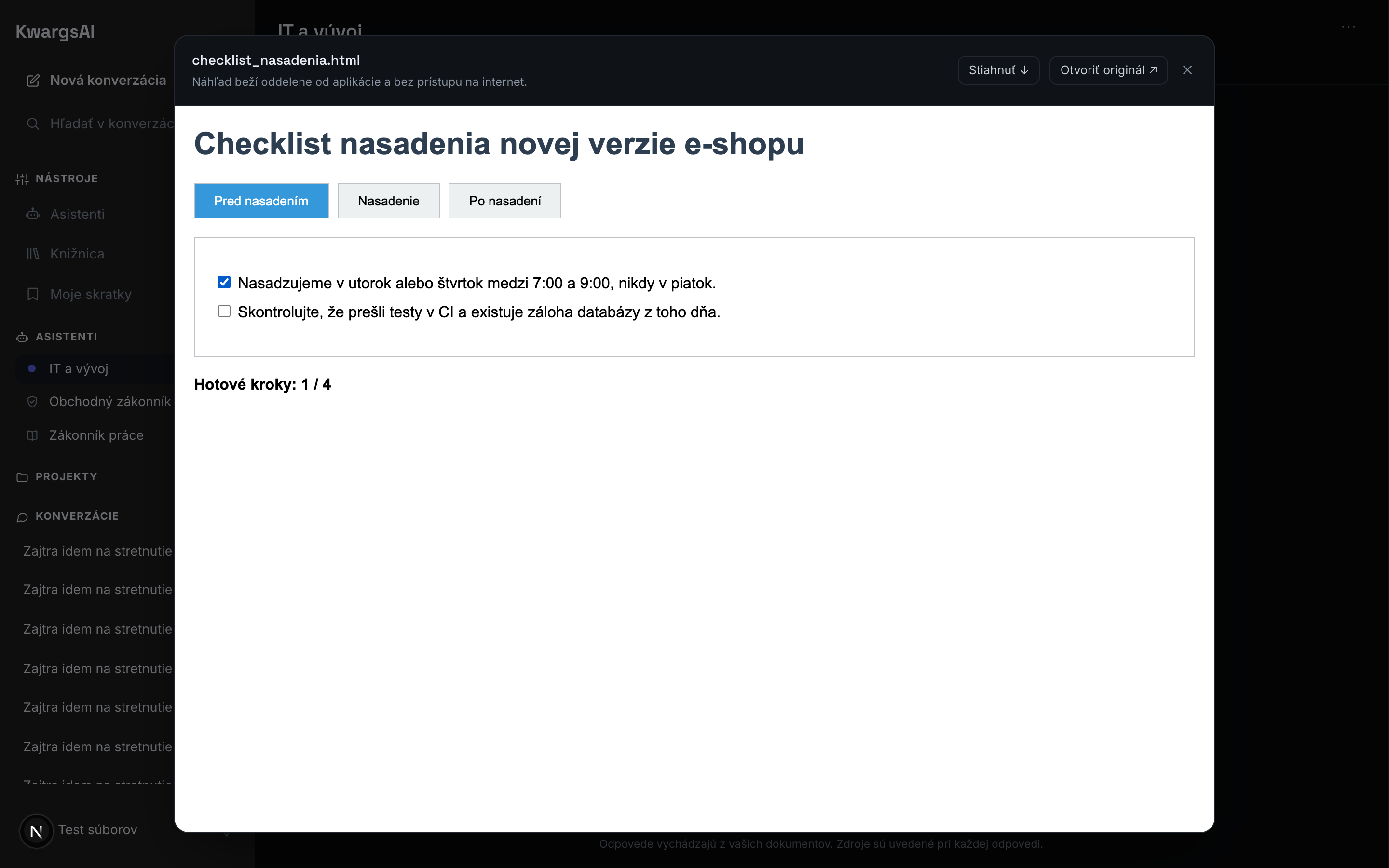 Interaktívny checklist v náhľade