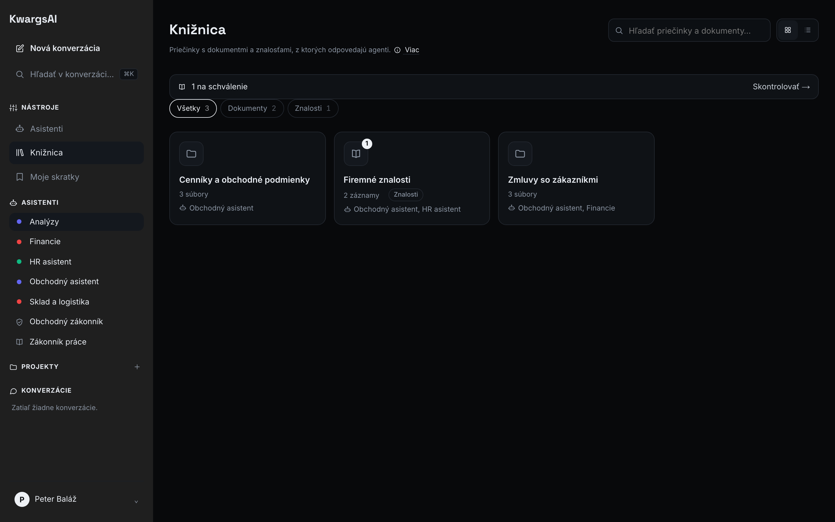 Knižnica správcu obsahu: priečinky a návrh čakajúci na schválenie